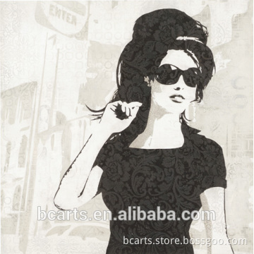 Modern fashion girl in black clothes and sunglasses art painting